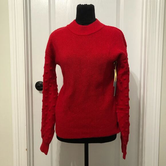 Cece Womens‎ Sweater Size Small Red Bobble Detail Ribbed Crew Neck Pullover NWT - Picture 1 of 10